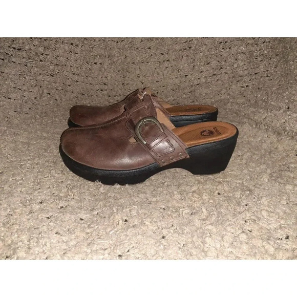 CROCS-Cobbler Buckle Clog Mules Brown Leather 15513-Sz 9-Excellent - Picture 2 of 7